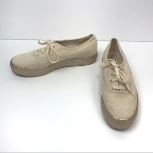 Gold Platform Keds – Shimmer Lace Sneakers – SZ 10